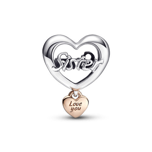 Charm Corazón Yo te amo hermana Recubrimiento en Oro Rosa de 14k | Pandora Plata Esterlina