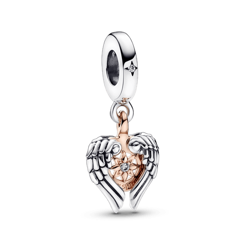 Charm colgante Alas de ángel y brújula celestial Recubrimiento en Oro Rosa de 14k