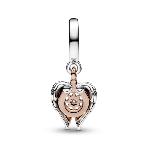 Charm colgante Alas de ángel y brújula celestial Recubrimiento en Oro Rosa de 14k