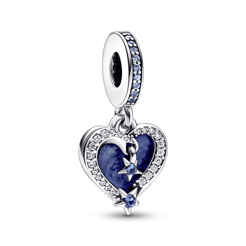 Charm Colgante doble Estrella fugaz celestial y corazón Pandora Plata Esterlina