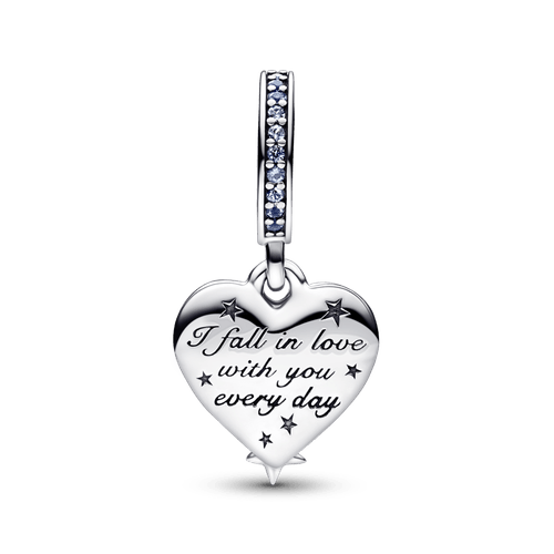 Charm Colgante doble Estrella fugaz celestial y corazón Pandora Plata Esterlina