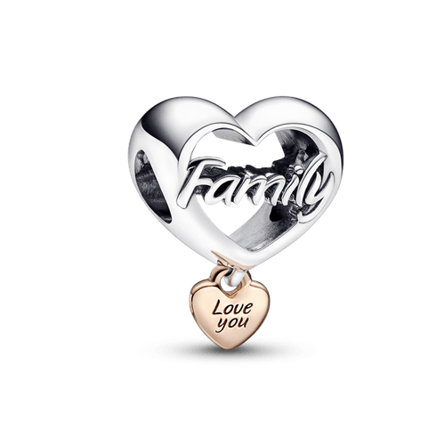 Charm Corazón de familia Te amo Recubrimiento en Oro Rosa de 14k