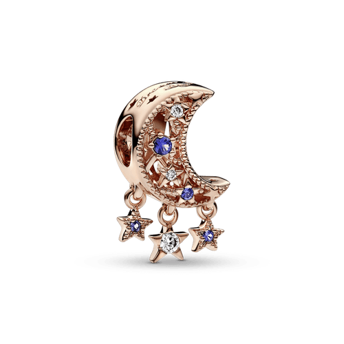 Charm Estrella y luna creciente Recubrimiento en Oro Rosa de 14k