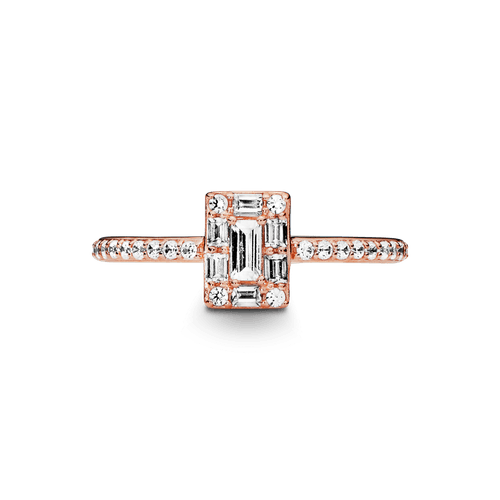 Anillo Halo Cuadrado Brillante Recubrimiento en Oro Rosa de 14k