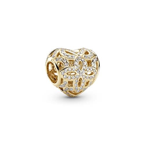 Charm de oro Corazón con flores caladas