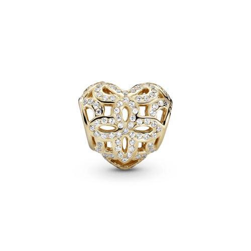 Charm de oro Corazón con flores caladas
