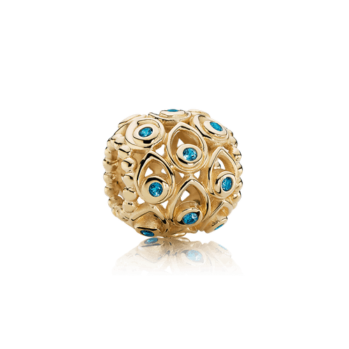 Charm de oro tesoros del mar, topacio azul intenso