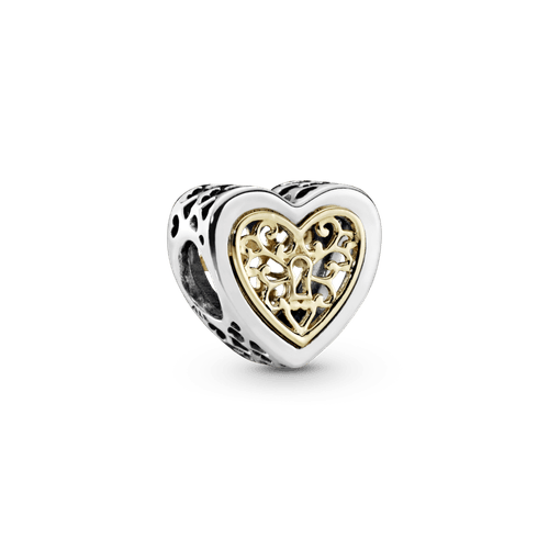 Charm dos tonos Corazón de filigrana calada