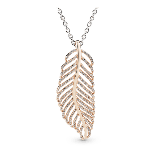 Dije Pluma Brillante Recubrimiento en Oro Rosa de 14k