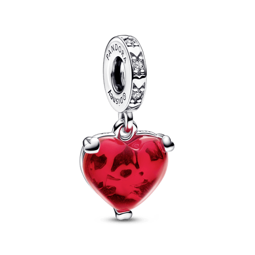 Charm colgante de cristal Murano rojo Beso de Mickey y Minnie Mouse de Disney