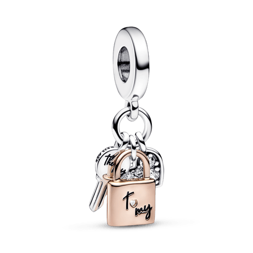 Charm colgante triple de dos tonos Llave, Candado y Corazón