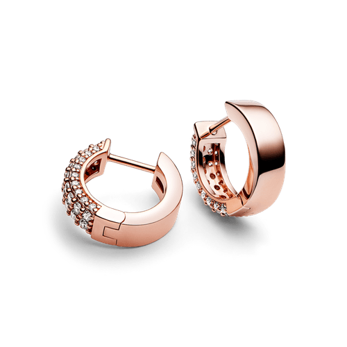 Aretes de aro Hilera de pavé doble Pandora Timeless Recubrimiento en Oro Rosa de 14k