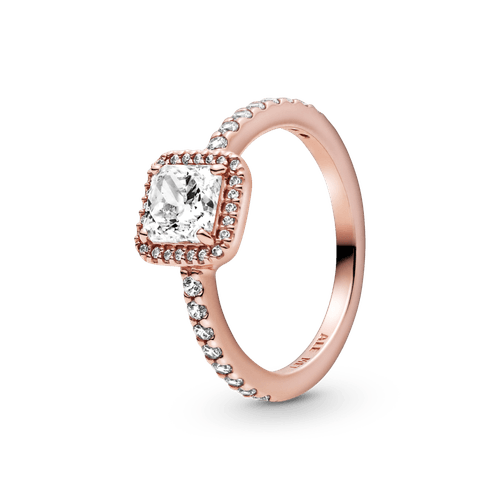 Anillo Cuadrado Con Halo Brillante Recubrimiento en Oro Rosa de 14k