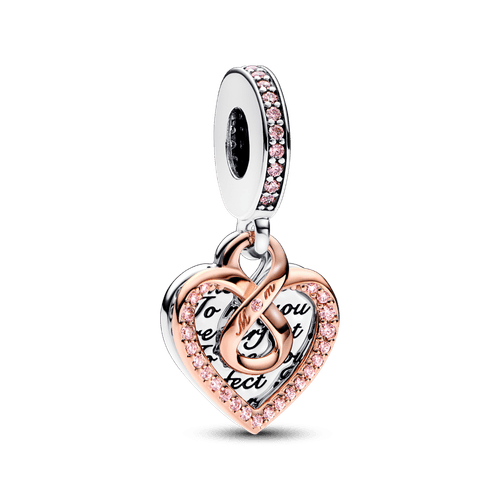Charm colgante doble Corazón infinito de dos tonos Recubrimiento en Oro Rosa de 14k