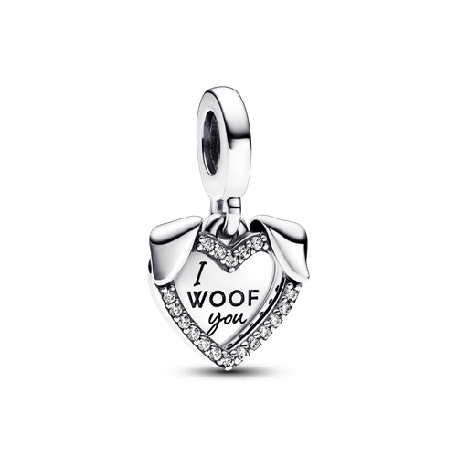 Charm Colgante Doble Corazón y Perro Pandora Plata Esterlina