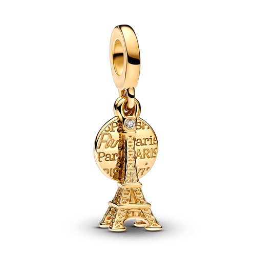 Charm Colgante Doble Grabable Torre Eiffel de París con Diamante Creado en Laboratorio