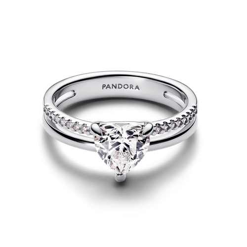 Anillo Corazón Doble Banda Plateada