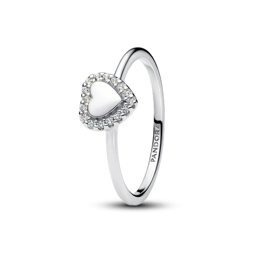 Anillo Halo y Corazón Grabable Plateado