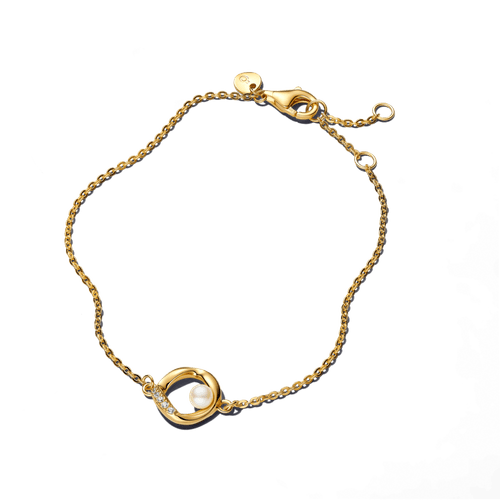 Brazalete Círculo Forma Orgánica en Pavé y Perla Cultivada de Agua Dulce Tratada