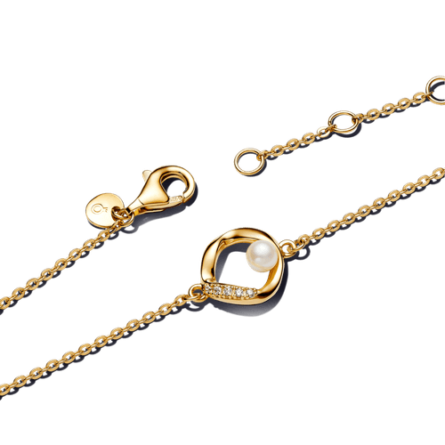 Brazalete Círculo Forma Orgánica en Pavé y Perla Cultivada de Agua Dulce Tratada