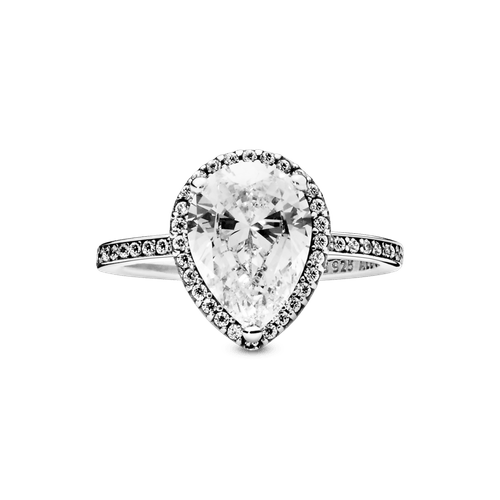 Anillo con halo brillante en forma de gota