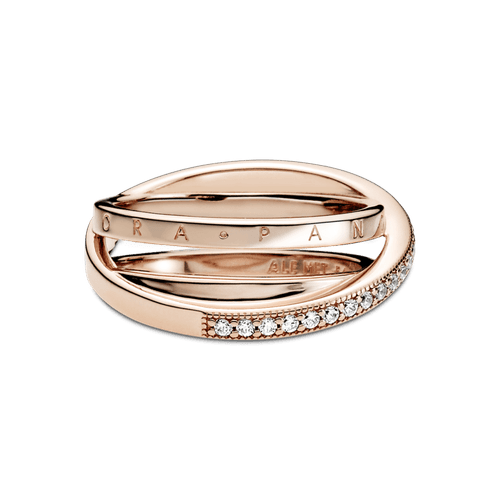Anillo de banda triple cruzado Recubrimiento en Oro Rosa de 14k