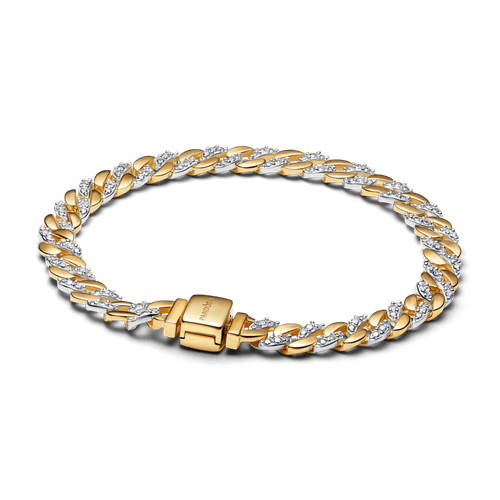 Brazalete de Cadena Cubana de Dos Tonos en Pavé