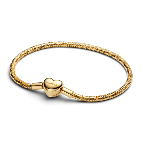 Brazalete de Cadena de Serpiente Facetado con Broche de Corazón Dorado
