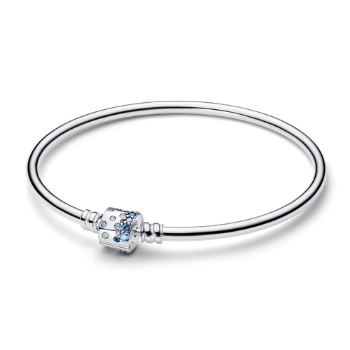 Brazalete de Plata Esterlina con Circonita Cúbica Azul Transparente y Elegante y Cristal Azul Estelar