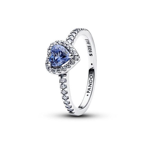 Anillo Corazón Elevado Reluciente Azul