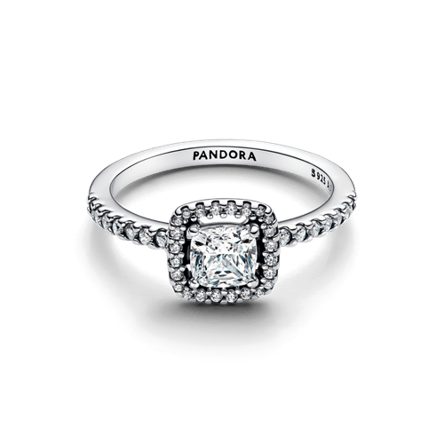 Anillo Halo Cuadrado Brillante Plateado