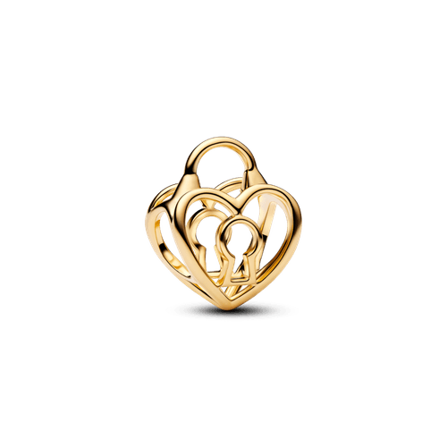 Charm Calado Corazón con Candado Dorado