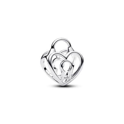 Charm Calado Corazón con Candado Plateado