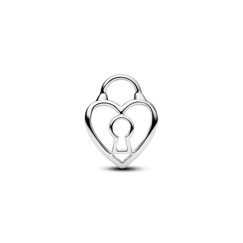 Charm Calado Corazón con Candado Plateado