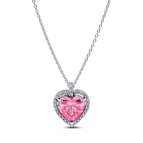 Collar Collier Corazón con Halo Rosa