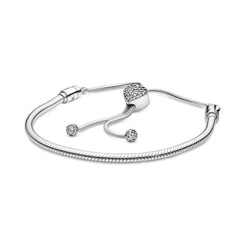 Brazalete Deslizante Cadena de Serpiente y Broche en Forma de Corazón en Pavé de Pandora Moments