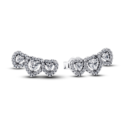 Aretes de Botón Trilogía de Corazones con Halo