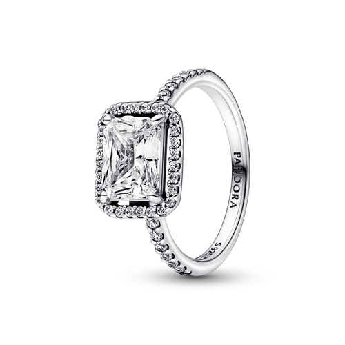 Anillo Halo rectangular reluciente Pandora Plata Esterlina
