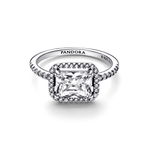 Anillo Halo rectangular reluciente Pandora Plata Esterlina