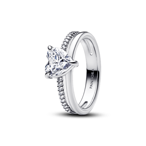 Anillo Corazón Doble Banda Plateada
