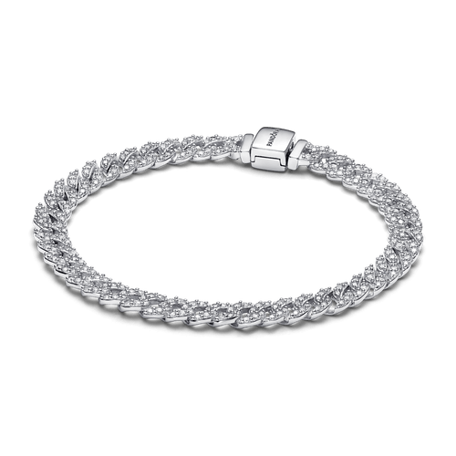 Brazalete Cadena Cubana en Pavé Plateado