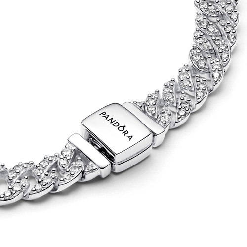 Brazalete Cadena Cubana en Pavé Plateado