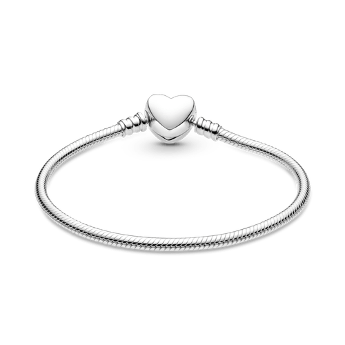 Brazalete Moments Grabable Diseño Cadena de Serpiente con cierre de Corazón Plateado