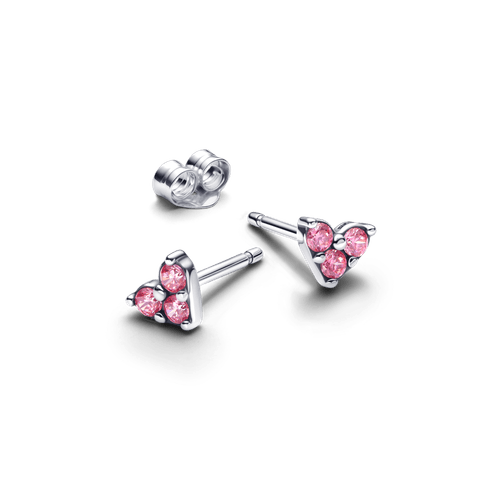 Aros de Botón Corazón con Tres Piedras Rosadas