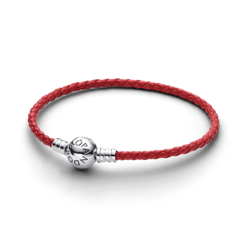 Brazalete de Cuero Trenzado Rojo