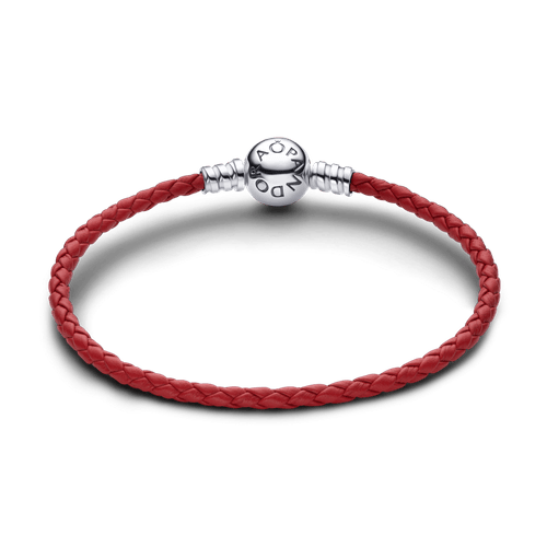 Brazalete de Cuero Trenzado Rojo