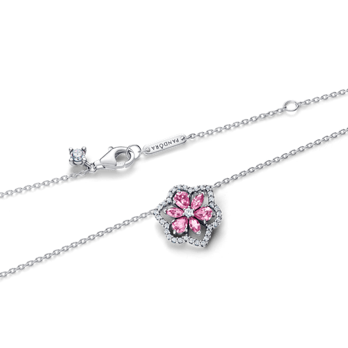 Collar con Colgante Estilo Herbario Rosado Brillante